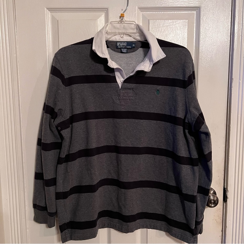 Men’s Polo by Ralph Lauren, Charcoal and Black  striped.